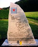 The KZ Gusen III monument shows a sketch of this small concentration camp with its warehouse and bakery